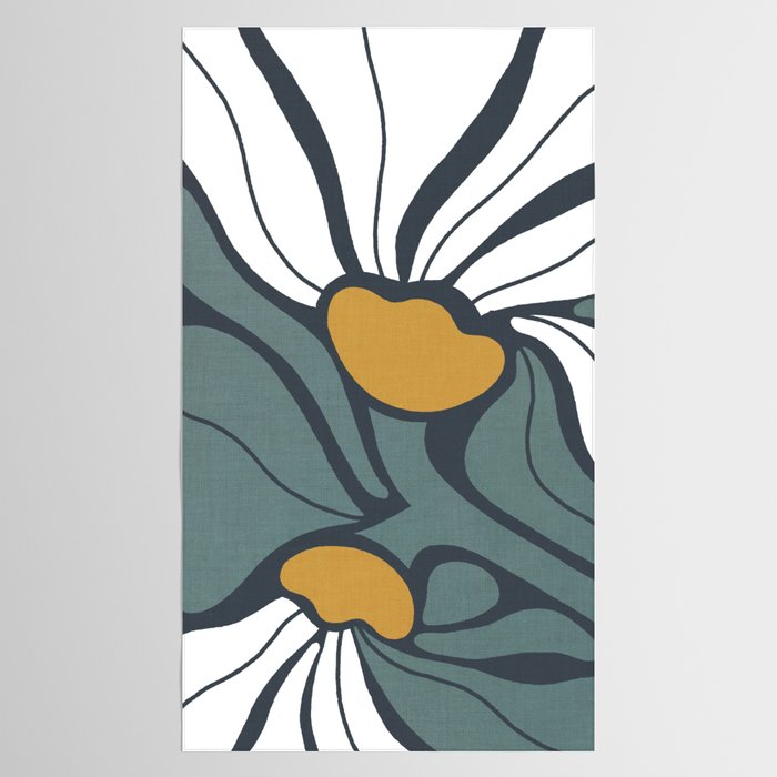 Bold Boho Art Nouveau Floral 3.2 ochre, teal blue, white Tablecloth Gallery Image 2