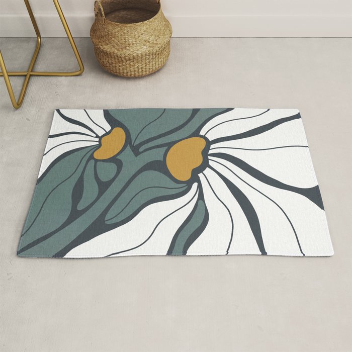 Bold Boho Art Nouveau Floral 3.2 ochre, teal blue, white Rug Gallery Image 1
