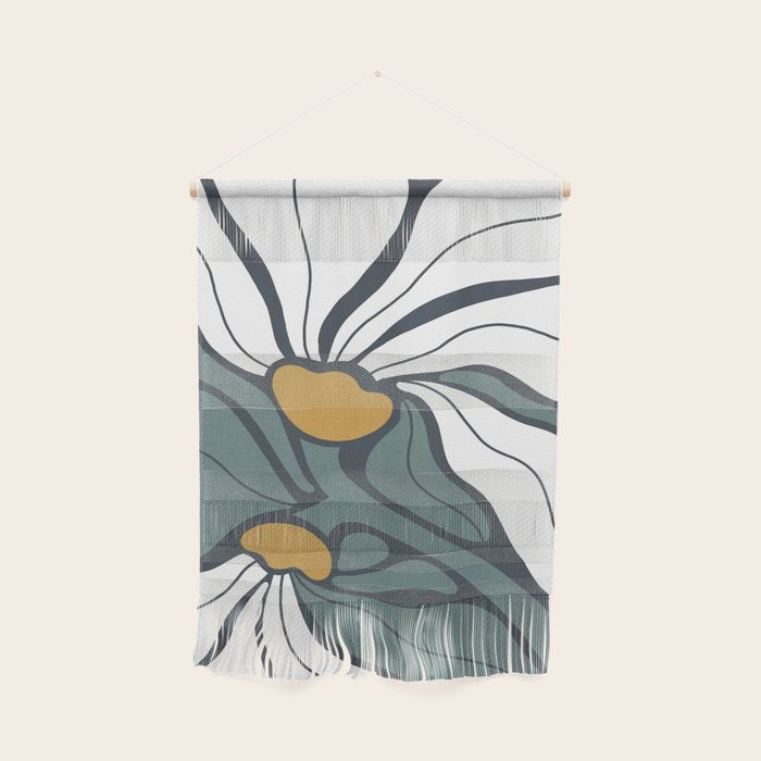 Bold Boho Art Nouveau Floral 3.2 ochre, teal blue, white Wall Hanging Gallery Image 1
