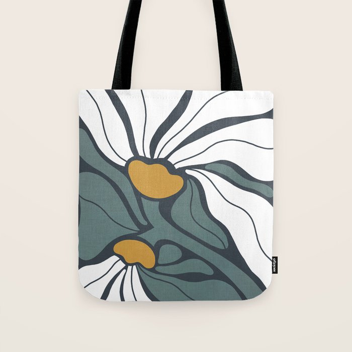 Bold Boho Art Nouveau Floral 3.2 ochre, teal blue, white Tote Bag Gallery Image 1