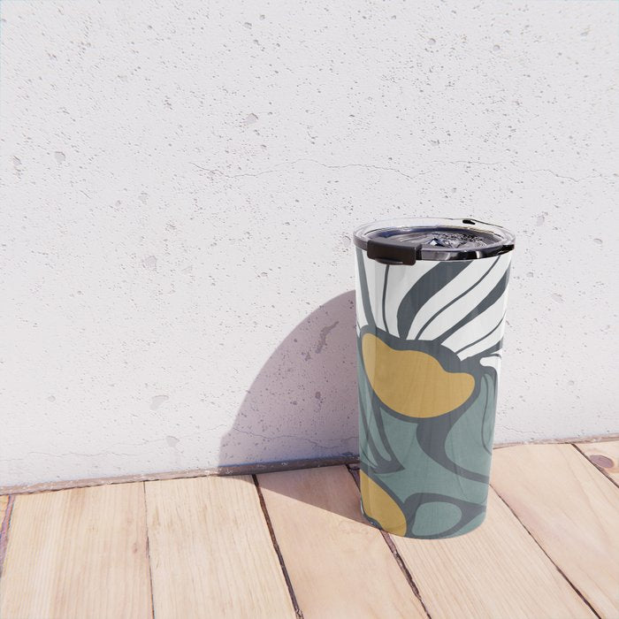 Bold Boho Art Nouveau Floral 3.2 ochre, teal blue, white Travel Mug Gallery Image 4