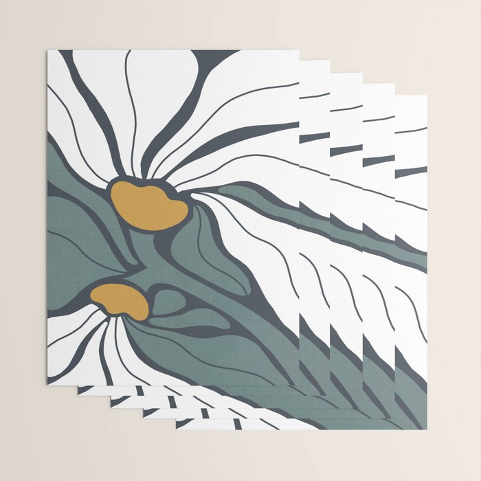 Bold Boho Art Nouveau Floral 3.2 ochre, teal blue, white Wrapping Paper Gallery Image 3