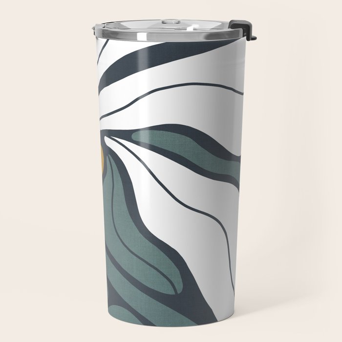 Bold Boho Art Nouveau Floral 3.2 ochre, teal blue, white Travel Mug Gallery Image 2