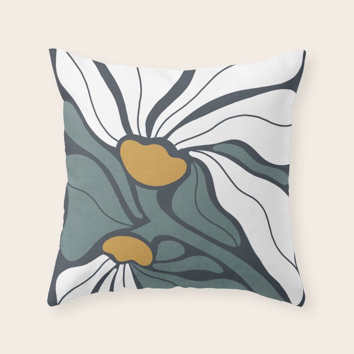 Bold Boho Art Nouveau Floral 3.2 ochre, teal blue, white Throw Pillow Gallery Image 6