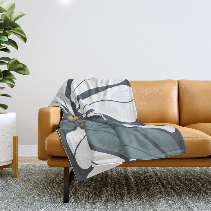 Bold Boho Art Nouveau Floral 3.2 ochre, teal blue, white Throw Blanket Gallery Image 1