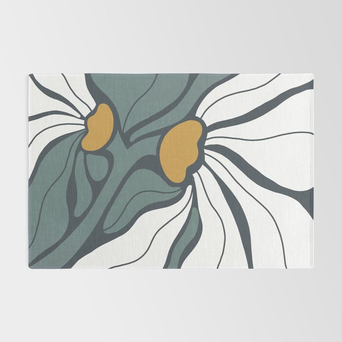 Bold Boho Art Nouveau Floral 3.2 ochre, teal blue, white Rug Gallery Image 2