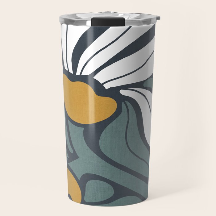 Bold Boho Art Nouveau Floral 3.2 ochre, teal blue, white Travel Mug Gallery Image 1