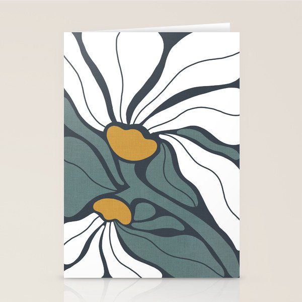 Bold Boho Art Nouveau Floral 3.2 ochre, teal blue, white Stationery Card Gallery Image 1