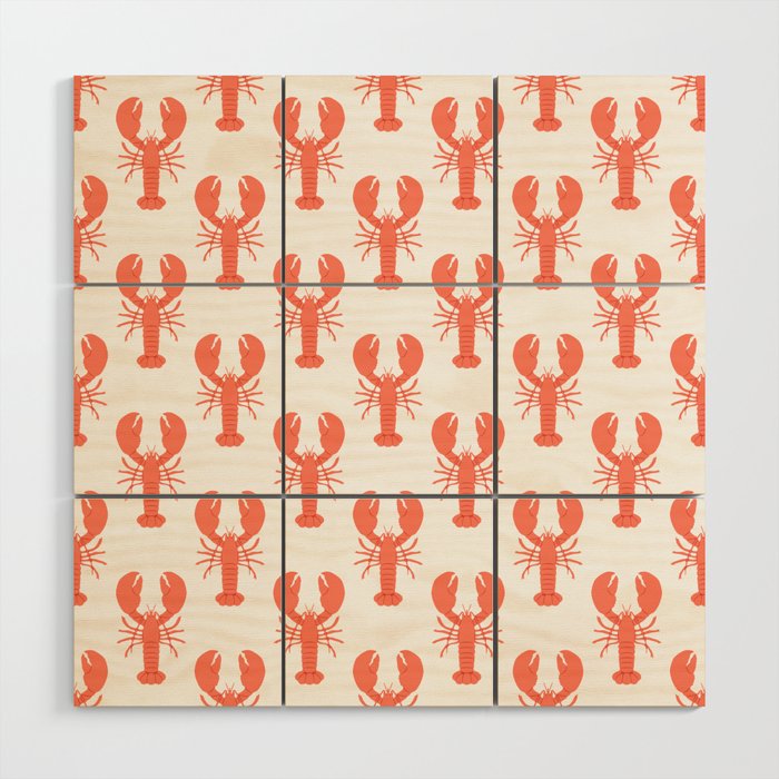 Red lobster sea food animal cartoon pattern Wood Wall Art Gallery Image 1
