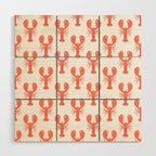 Red lobster sea food animal cartoon pattern Wood Wall Art Gallery Image 1