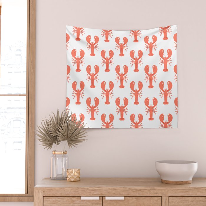 Red lobster sea food animal cartoon pattern Wall Tapestry Gallery Image 2
