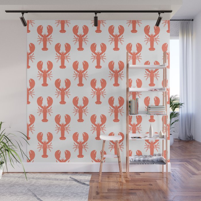 Red lobster sea food animal cartoon pattern Wall Mural Gallery Image 1