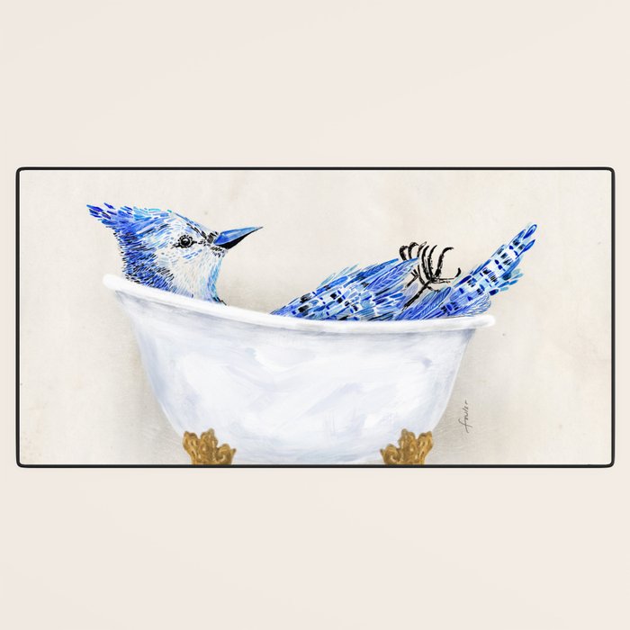 Blue Jay Bird Bath Clawfoot Tub Desk Mat Gallery Image 3
