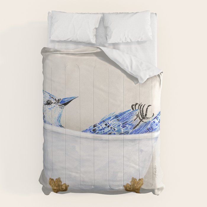 Blue Jay Bird Bath Clawfoot Tub Comforter Gallery Image 6