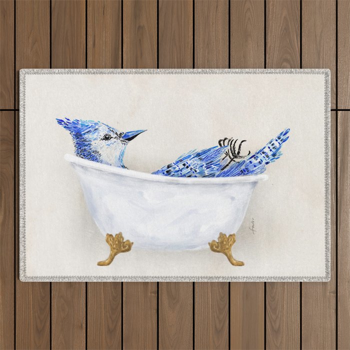 Blue Jay Bird Bath Clawfoot Tub Outdoor Rug Gallery Image 1
