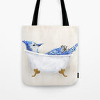 Blue Jay Bird Bath Clawfoot Tub Tote Bag Gallery Image 1