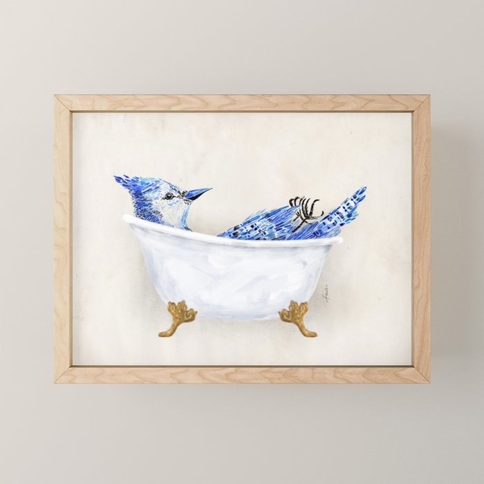 Blue Jay Bird Bath Clawfoot Tub Mini Art Print Gallery Image 1