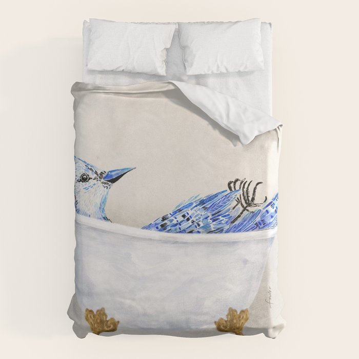 Blue Jay Bird Bath Clawfoot Tub Duvet Cover Gallery Image 6