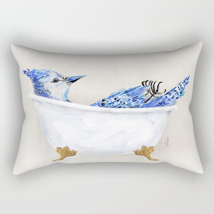 Blue Jay Bird Bath Clawfoot Tub Rectangular Pillow Gallery Image 1