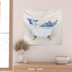 Blue Jay Bird Bath Clawfoot Tub Wall Tapestry Gallery Image 2