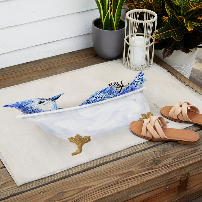 Blue Jay Bird Bath Clawfoot Tub Outdoor Rug Gallery Image 2