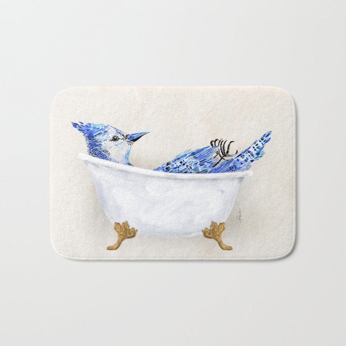Blue Jay Bird Bath Clawfoot Tub Bath Mat Gallery Image 1