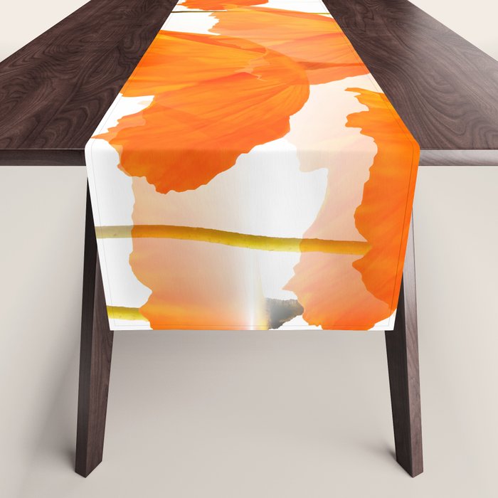 Orange Poppies On A White Background #decor #society6 #buyart Table Runner Gallery Image 1
