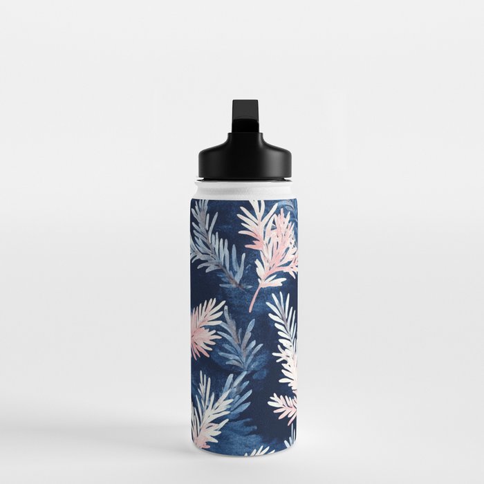 Blue Pink Watercolor Leaves Winter Christmas Illustration Water Bottle Gallery Image 3