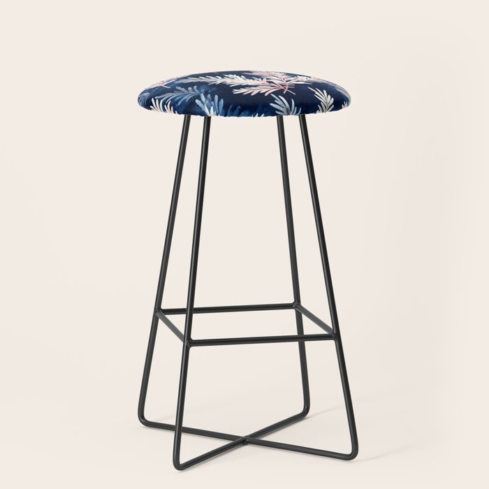 Blue Pink Watercolor Leaves Winter Christmas Illustration Stool Gallery Image 1