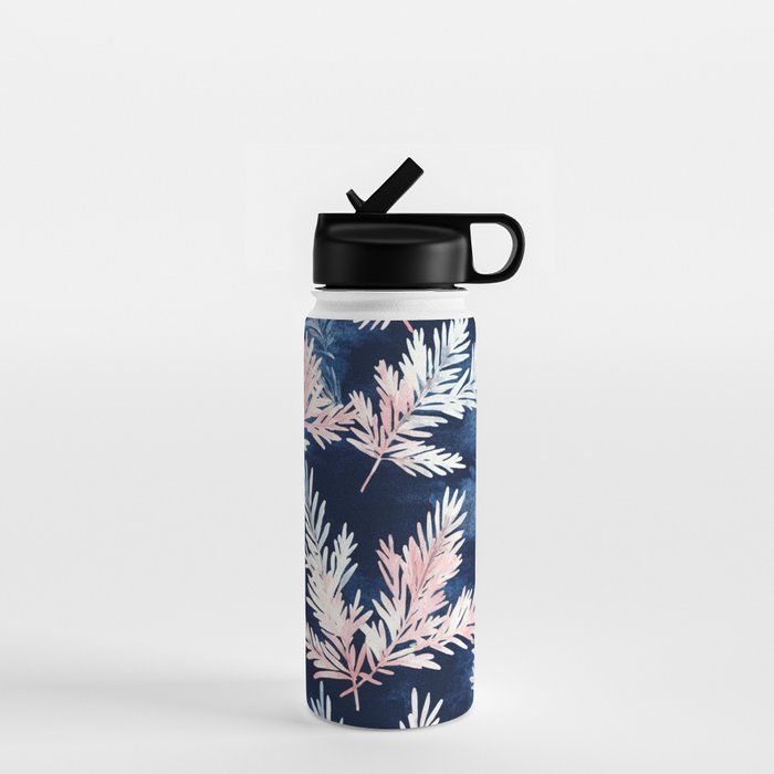 Blue Pink Watercolor Leaves Winter Christmas Illustration Water Bottle Gallery Image 1