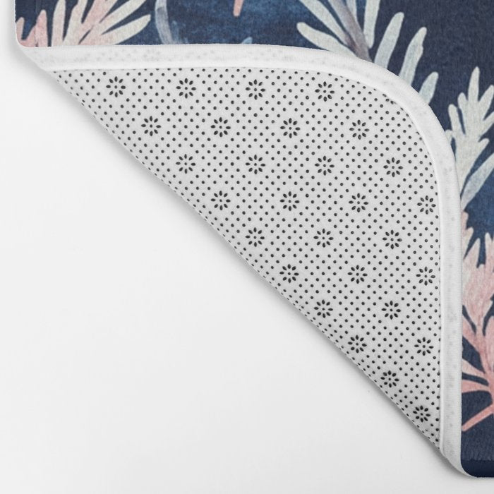 Blue Pink Watercolor Leaves Winter Christmas Illustration Bath Mat Gallery Image 2