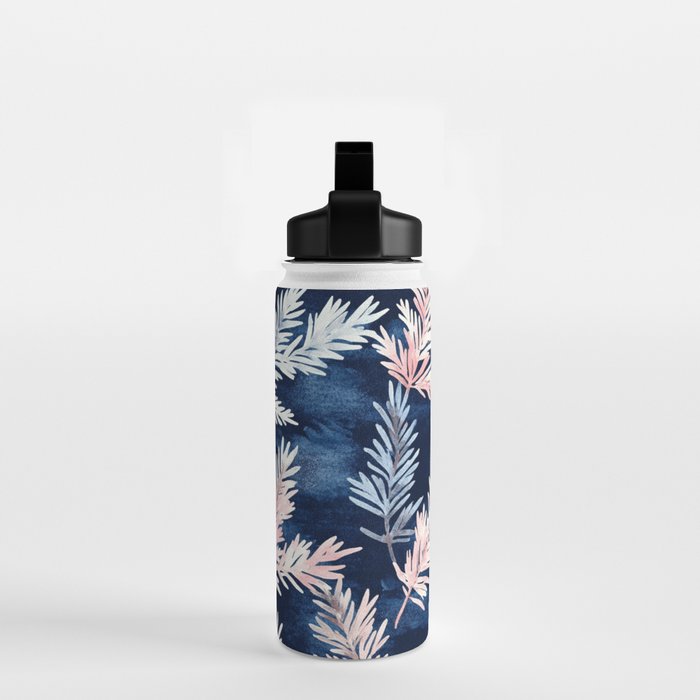 Blue Pink Watercolor Leaves Winter Christmas Illustration Water Bottle Gallery Image 2