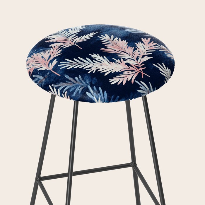 Blue Pink Watercolor Leaves Winter Christmas Illustration Stool Gallery Image 2