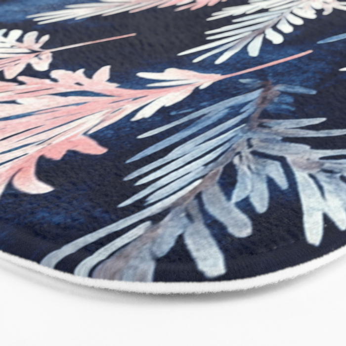 Blue Pink Watercolor Leaves Winter Christmas Illustration Bath Mat Gallery Image 3