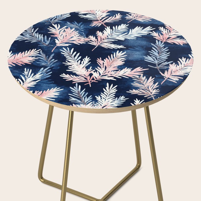 Blue Pink Watercolor Leaves Winter Christmas Illustration Side Table Gallery Image 2