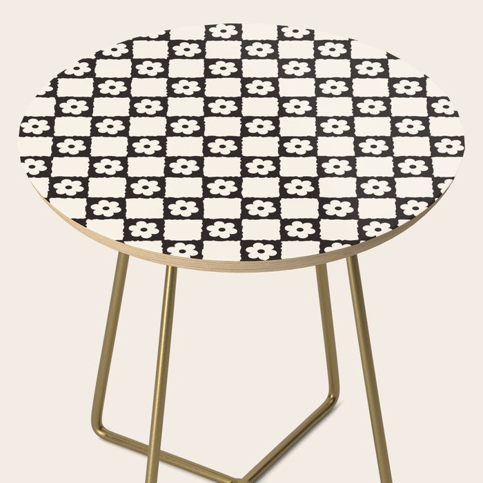 Retro Flower Checker in Black&White Side Table Gallery Image 2