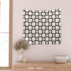 Retro Flower Checker in Black&White Wall Tapestry Gallery Image 2