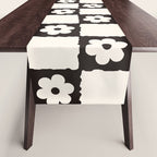 Retro Flower Checker in Black&White Table Runner Gallery Image 1