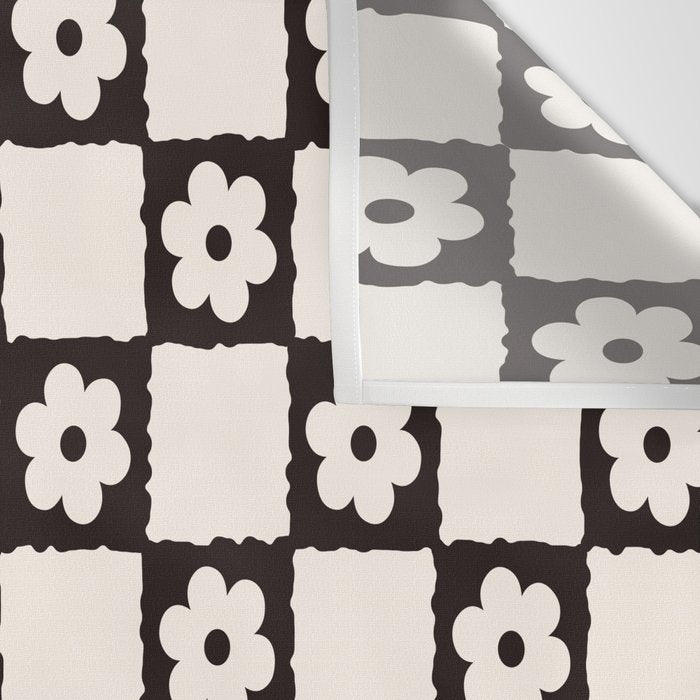 Retro Flower Checker in Black&White Wall Tapestry Gallery Image 3