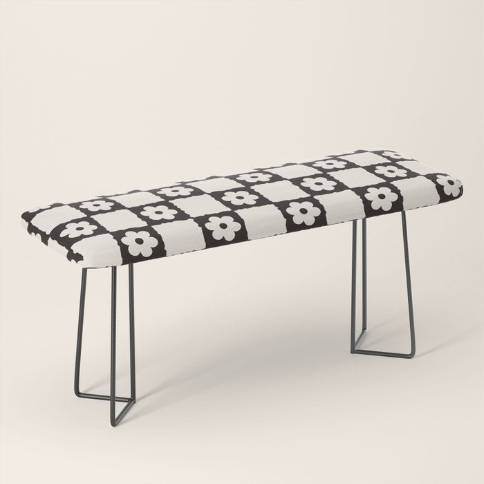 Retro Flower Checker in Black&White Bench Gallery Image 1