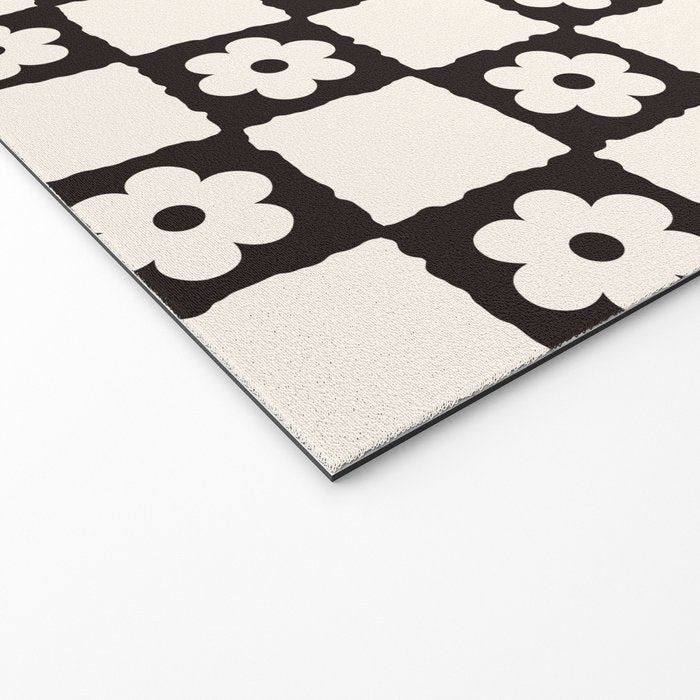 Retro Flower Checker in Black&White Welcome Mat Gallery Image 2