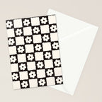 Retro Flower Checker in Black&White Stationery Card Gallery Image 2