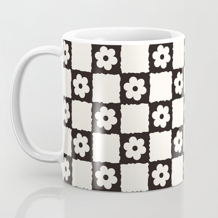 Retro Flower Checker in Black&White Coffee Mug Gallery Image 3