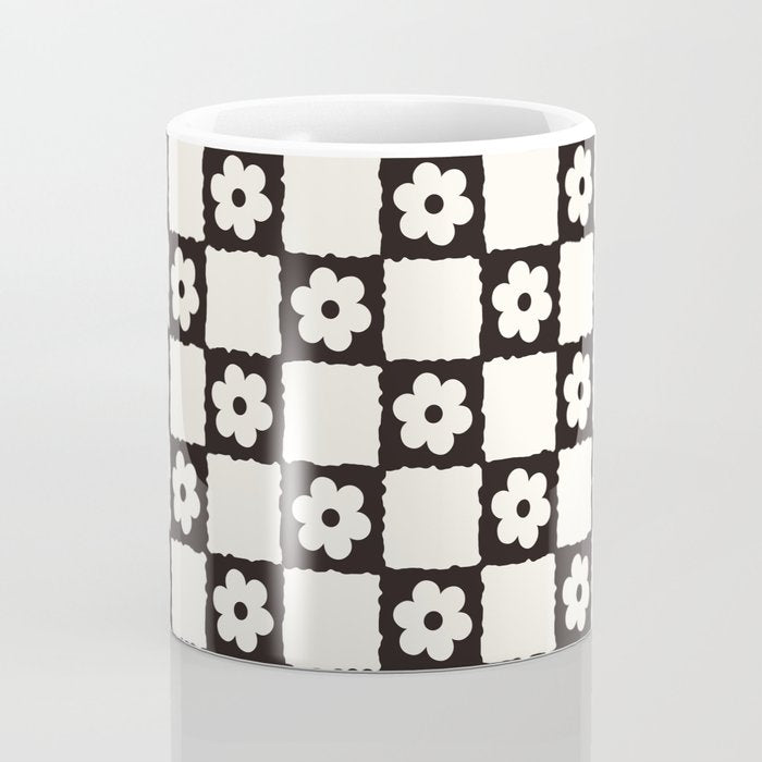 Retro Flower Checker in Black&White Coffee Mug Gallery Image 4