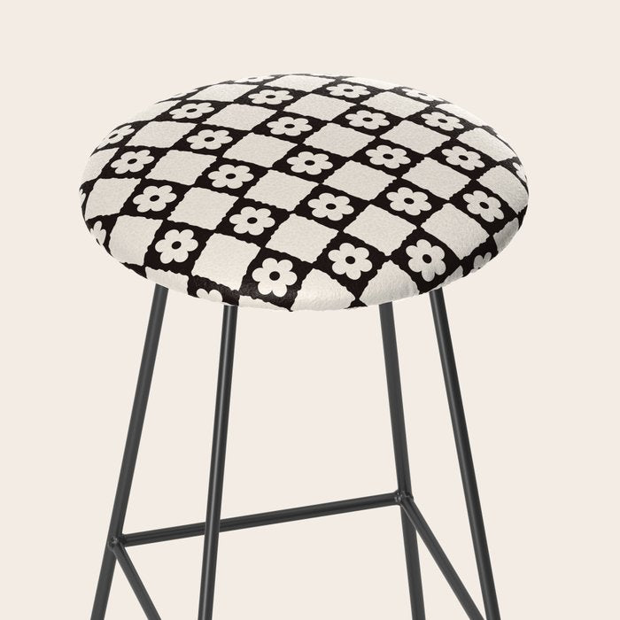 Retro Flower Checker in Black&White Stool Gallery Image 2