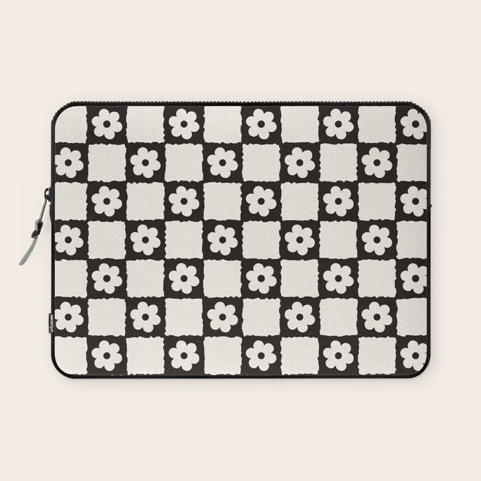 Retro Flower Checker in Black&White Laptop Sleeve Gallery Image 1