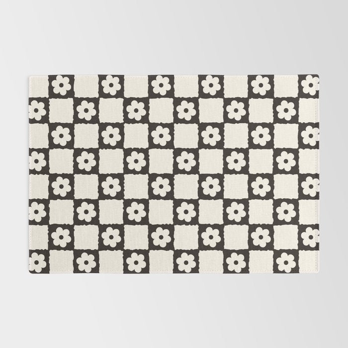 Retro Flower Checker in Black&White Rug Gallery Image 2