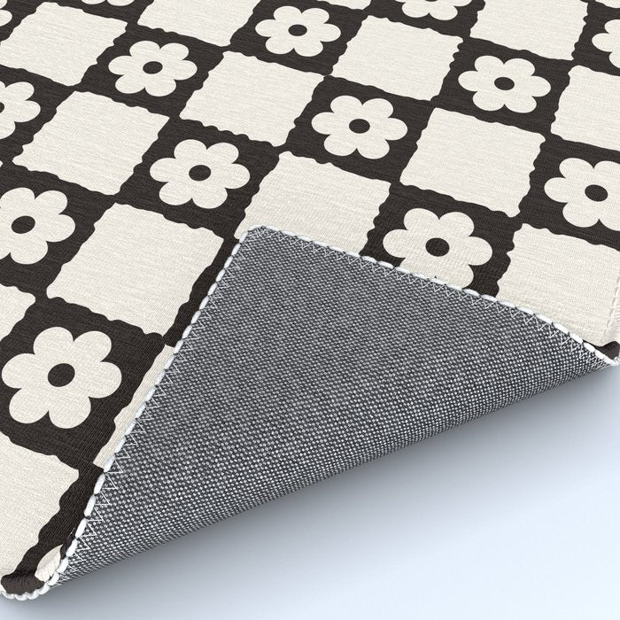 Retro Flower Checker in Black&White Rug Gallery Image 4