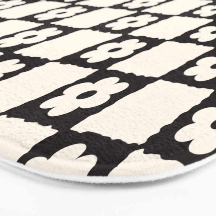 Retro Flower Checker in Black&White Bath Mat Gallery Image 3