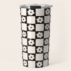 Retro Flower Checker in Black&White Travel Mug Gallery Image 1